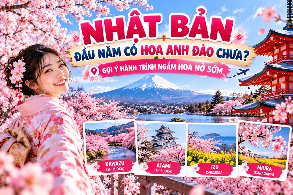 NHẬT BẢN ĐẦU NĂM CÓ HOA ANH ĐÀO CHƯA? GỢI Ý HÀNH TRÌNH NGẮM HOA NỞ SỚM